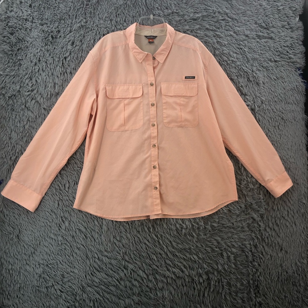 Eddie Bauer Shirt Womens 2Xl Fishing Vented Long Sleeve Hiking Pink Button Up